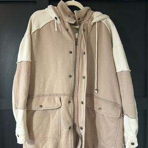 Free People Beige and Ivory Hooded Sweatshirt